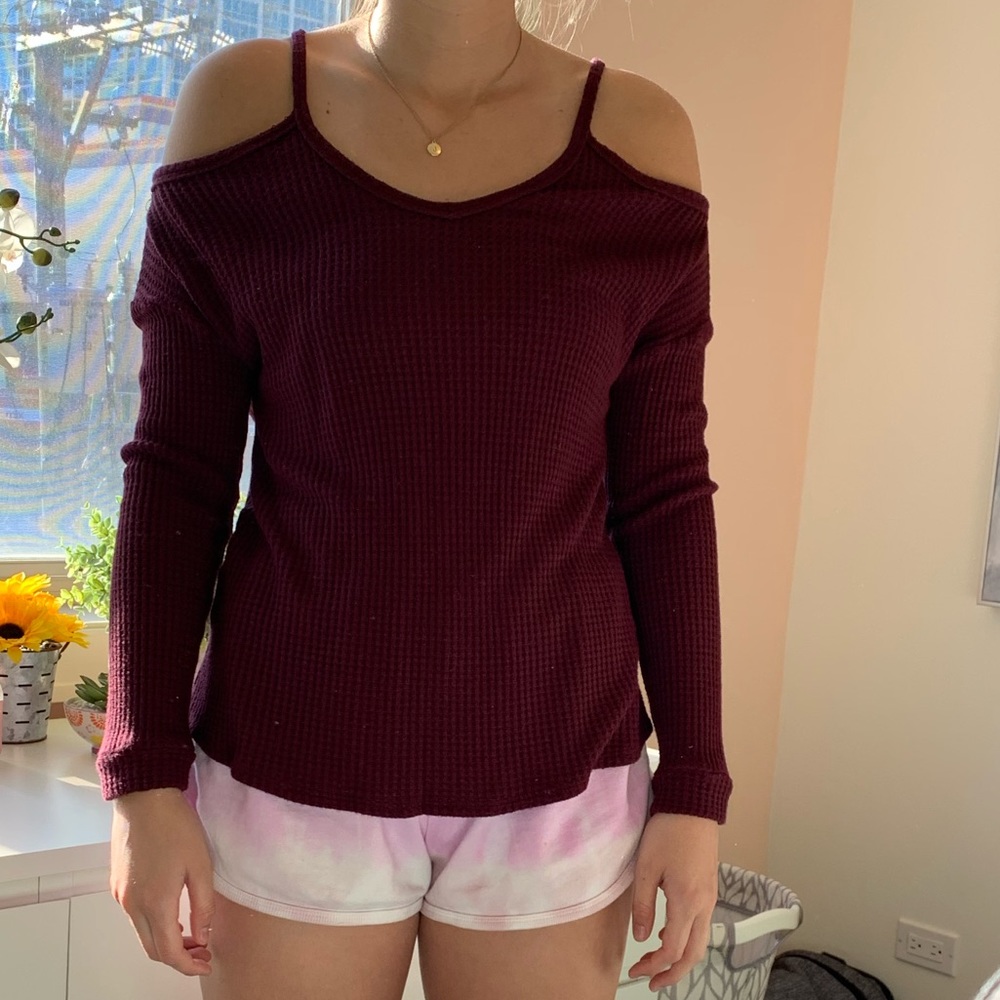 Maroon Open Shoulder Top